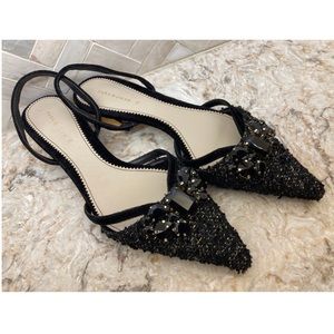 Zara Black Embellished Mules